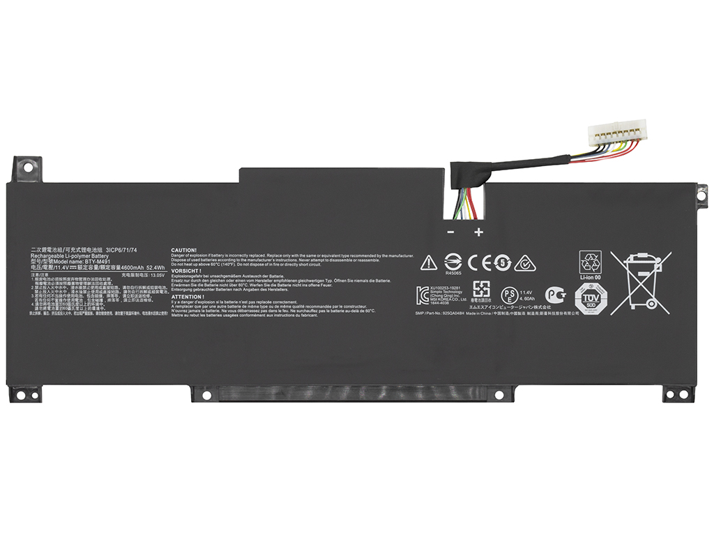 Аккумуляторная батарея для для MSI Stealth 15M A11UEK с широким белым коннектором