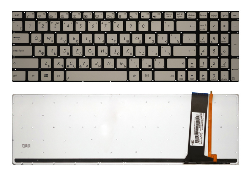Клавиатура для ноутбука ASUS N550JK серебро с подсветкой