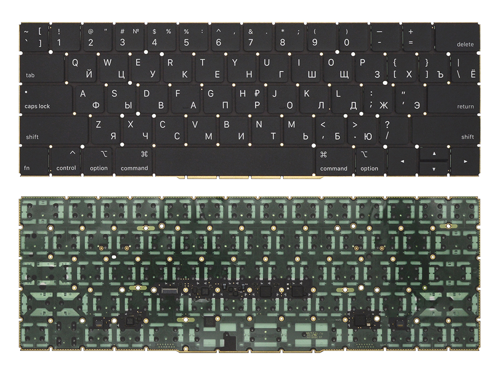 Клавиатура для ноутбука Apple MacBook Pro 15" A1707 черная с подсветкой (горизонтальный Enter)