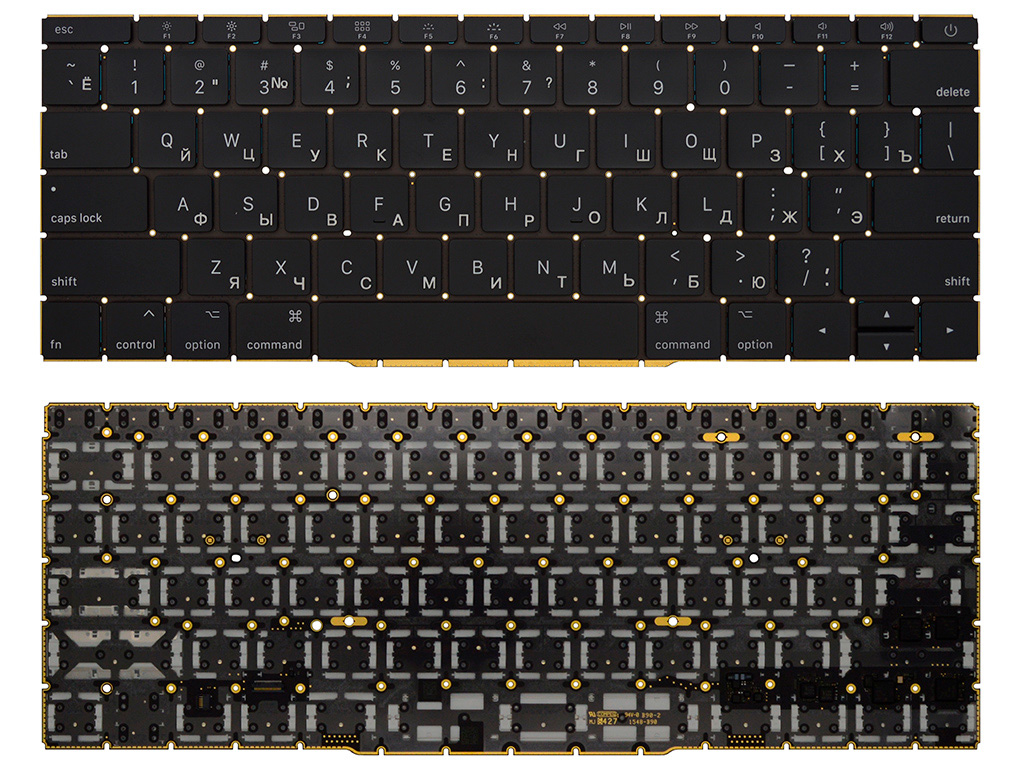 Клавиатура для ноутбука Apple MacBook Pro 13" A1708 черная с подсветкой (горизонтальный Enter)