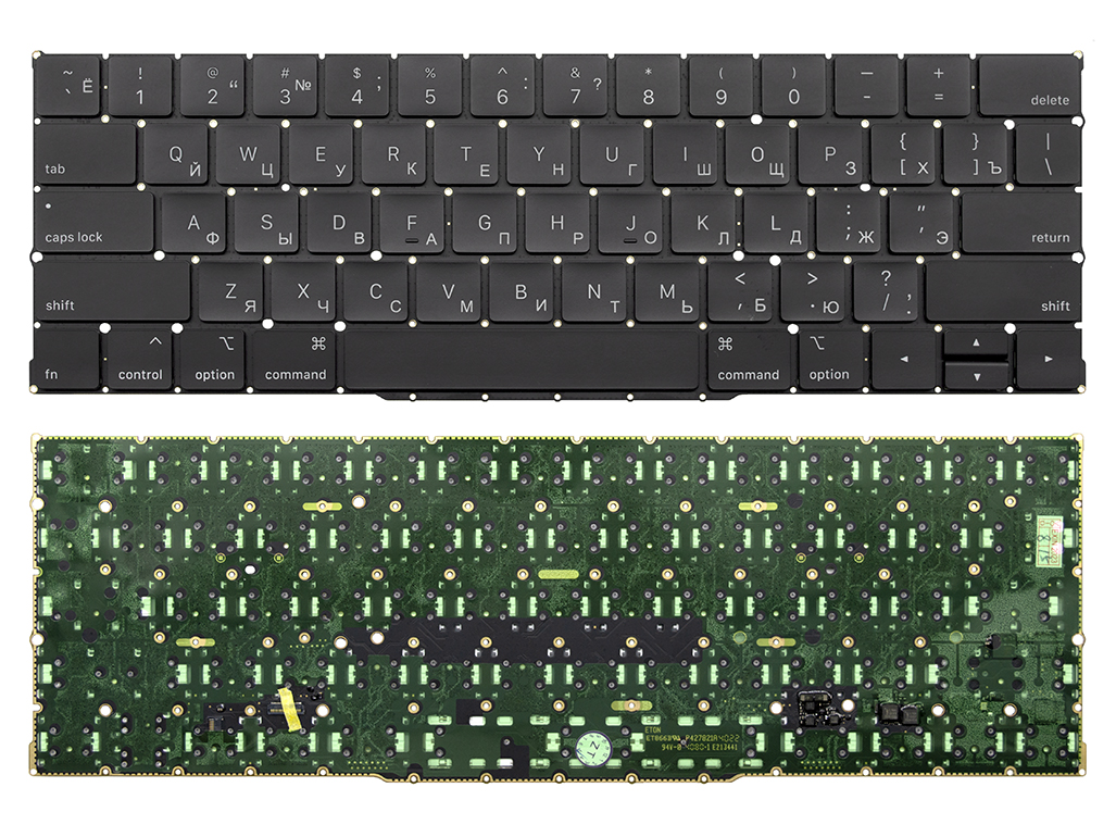 Клавиатура для ноутбука для Apple MacBook Pro Retina 13" A2159 Mid 2019 черная с подсветкой (горизонтальный Enter)