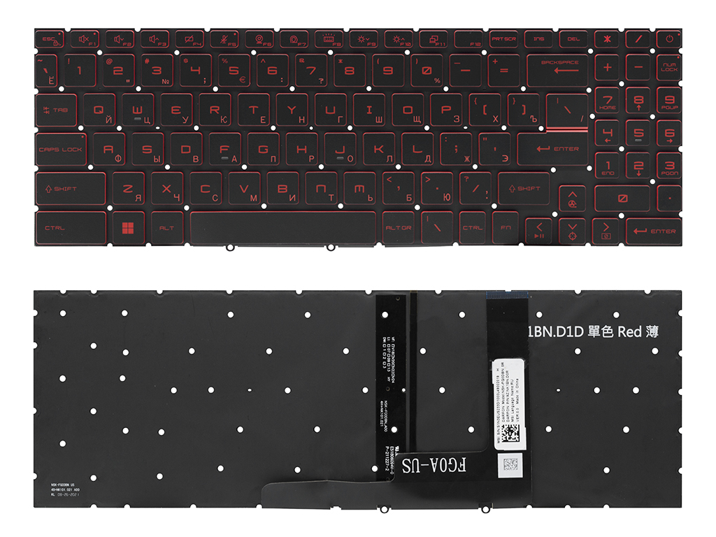 Клавиатура для ноутбука MSI Katana GF66 12UG черная c красной подсветкой