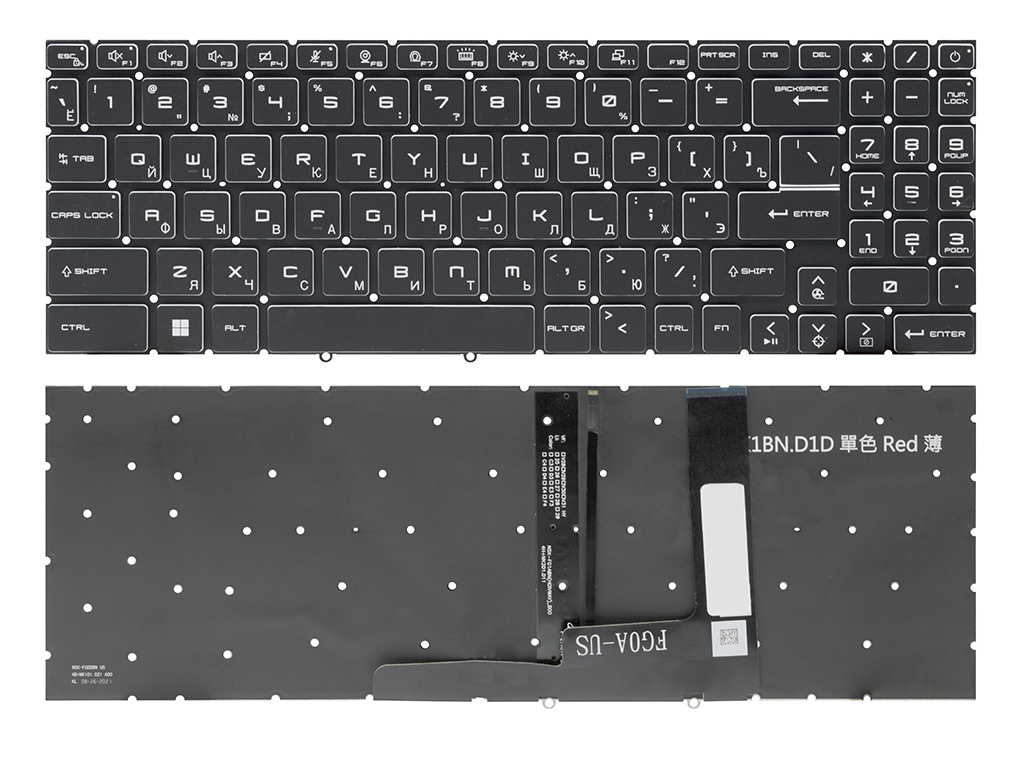 Клавиатура для ноутбука MSI Katana GF66 12UG черная c белой подсветкой