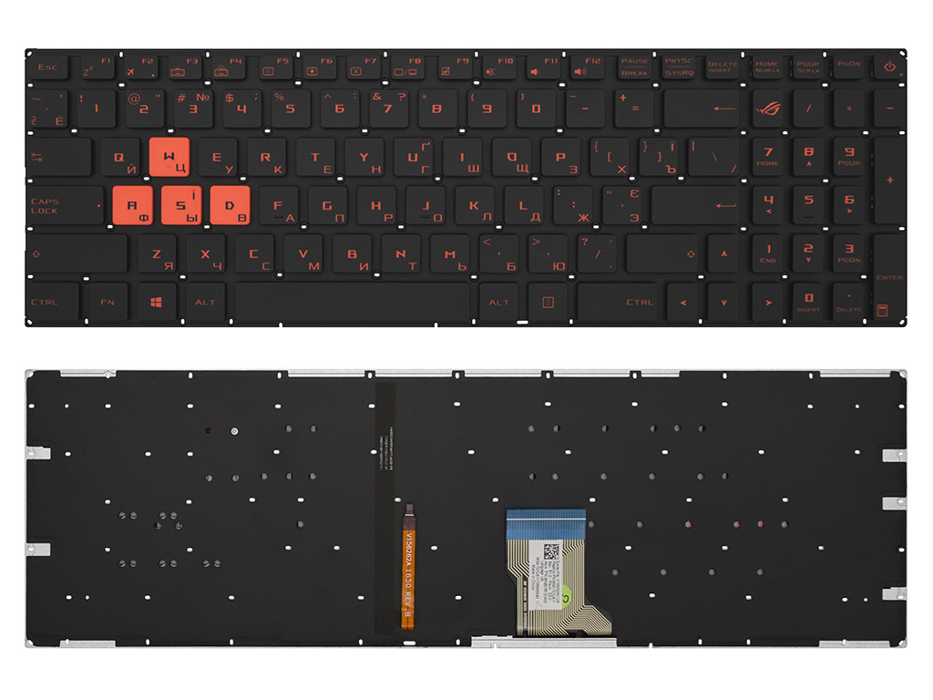 Клавиатура для ноутбука Asus ROG GL502VS черная с подсветкой (WASD-оранжевые)