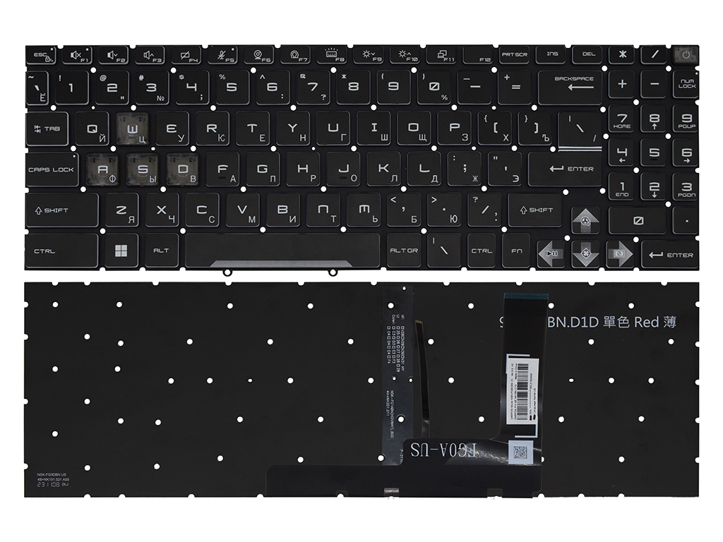 Клавиатура для ноутбука MSI Cyborg 15 A12VF черная c белой подсветкой