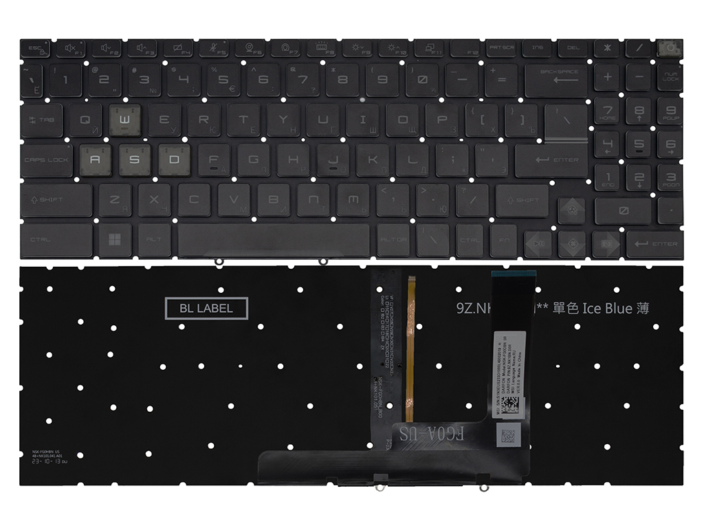 Клавиатура для ноутбука MSI Cyborg 15 A12VF черная c голубой подсветкой