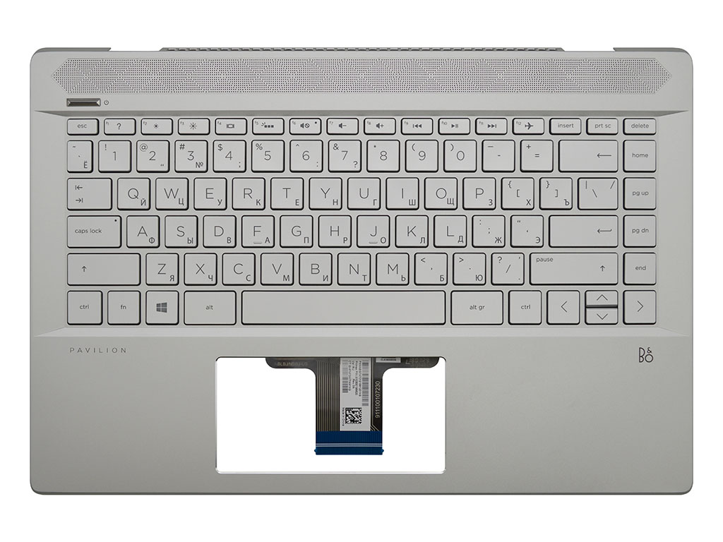 Клавиатура для ноутбука HP Pavilion 14-ce топ-панель серебро  (для моделей со сканером отпечатка)