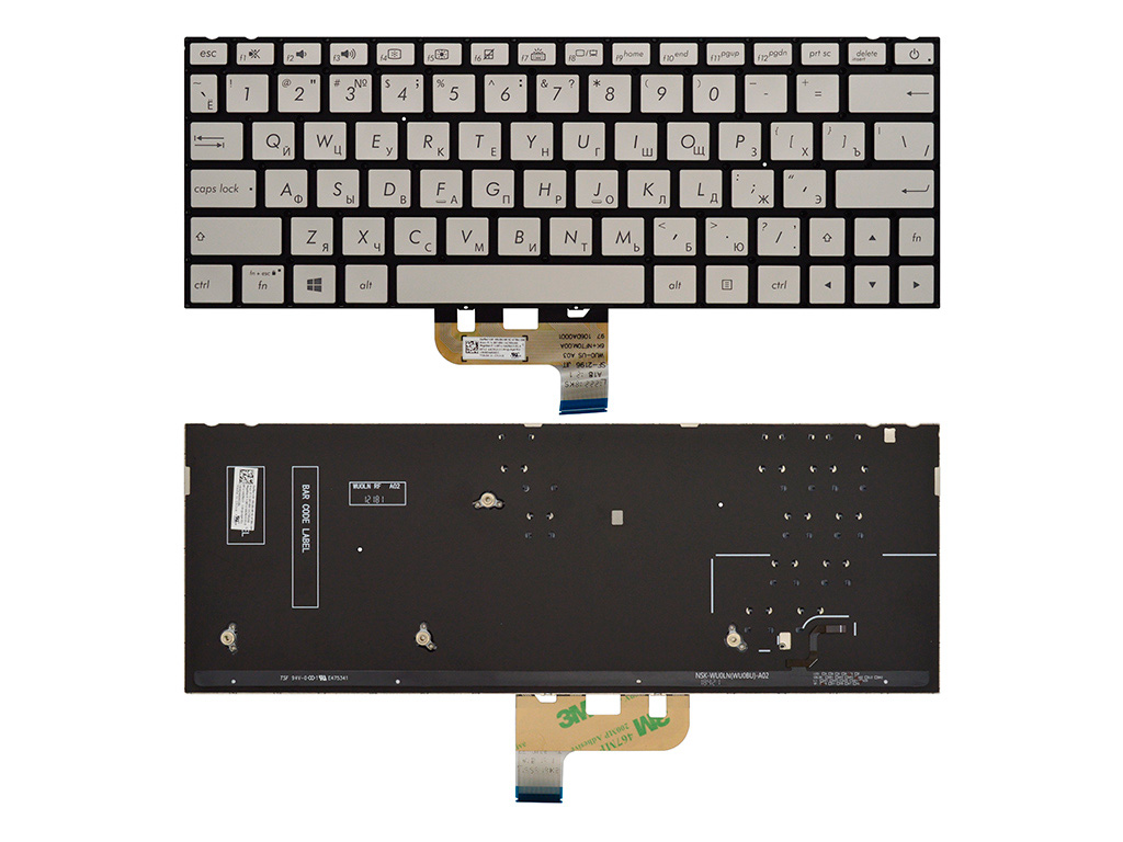 Клавиатура для ноутбука Asus ZenBook 13 UX333FA серебряная с подсветкой