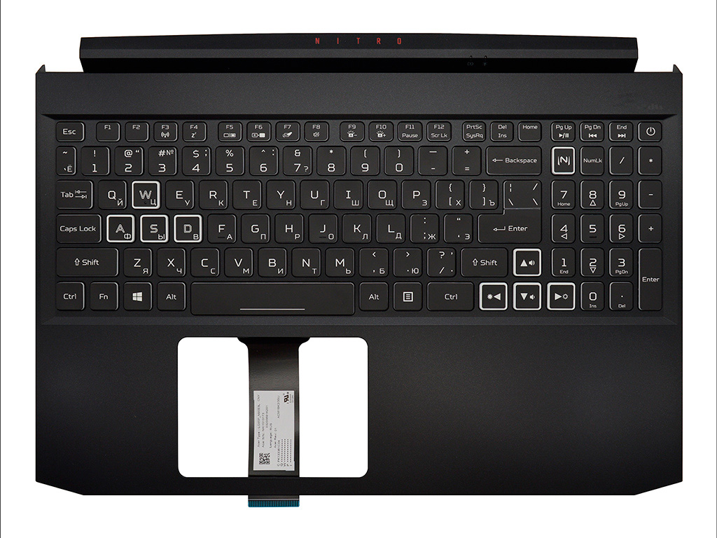 Топ-панель Acer Nitro 5 AN515-55 черная с RGB подсветкой (широкий шлейф клавиатуры)