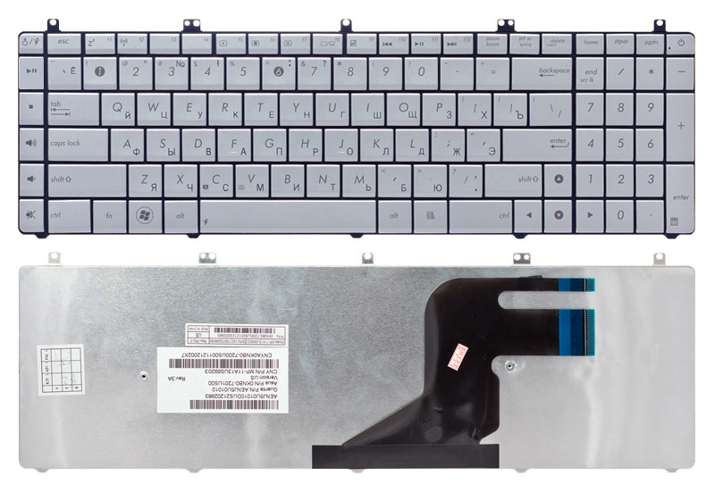 Клавиатура для ноутбука ASUS N75 серебро V.2