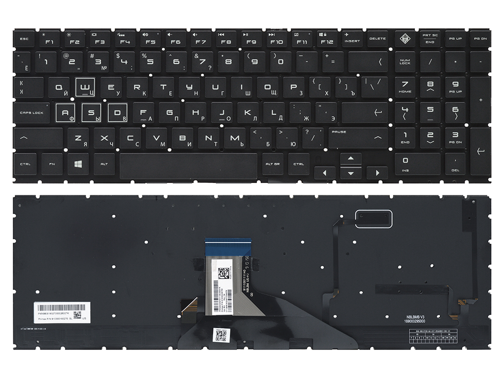 Клавиатура для ноутбука HP Omen 15-dc черная с RGB-подсветкой