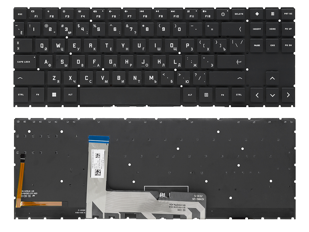 Клавиатура для ноутбука HP OMEN 15-en черная с белой подсветкой