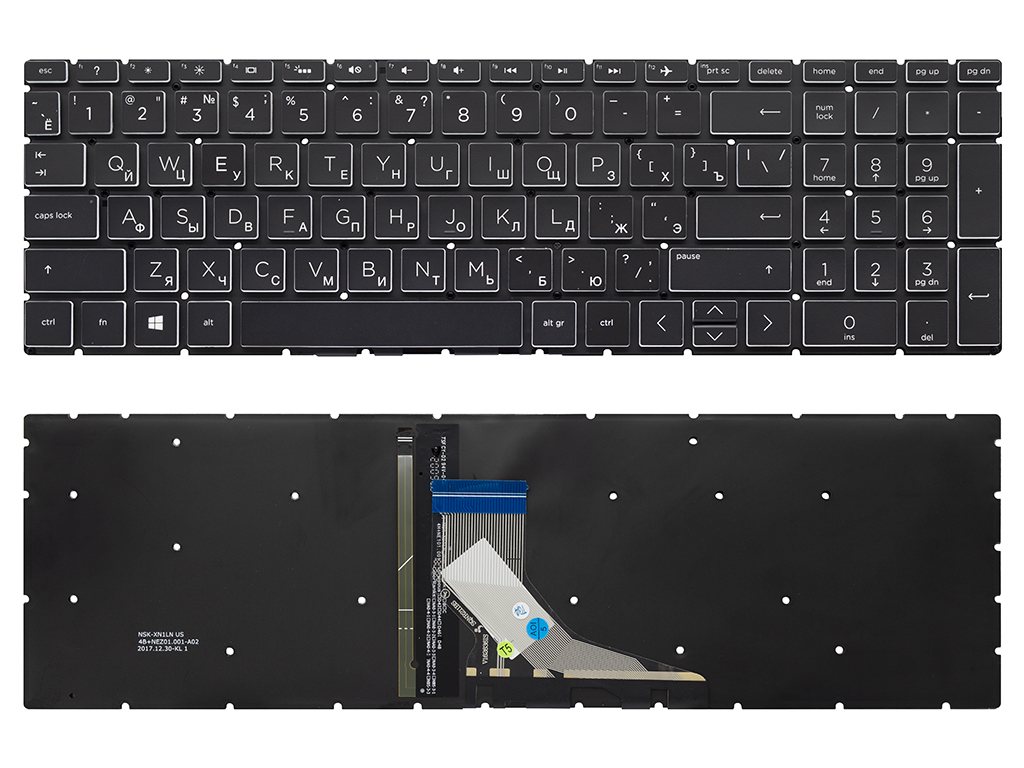 Клавиатура для ноутбука HP Pavilion Gaming 15-dk черная с подсветкой (белые клавиши)
