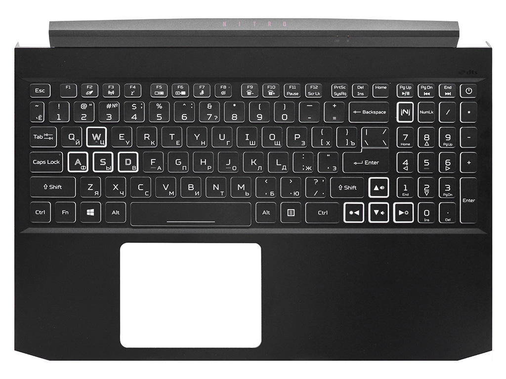Топ-панель для Acer Nitro 5 AN515-55 чёрная с RGB-подсветкой (узкий шлейф клавиатуры)
