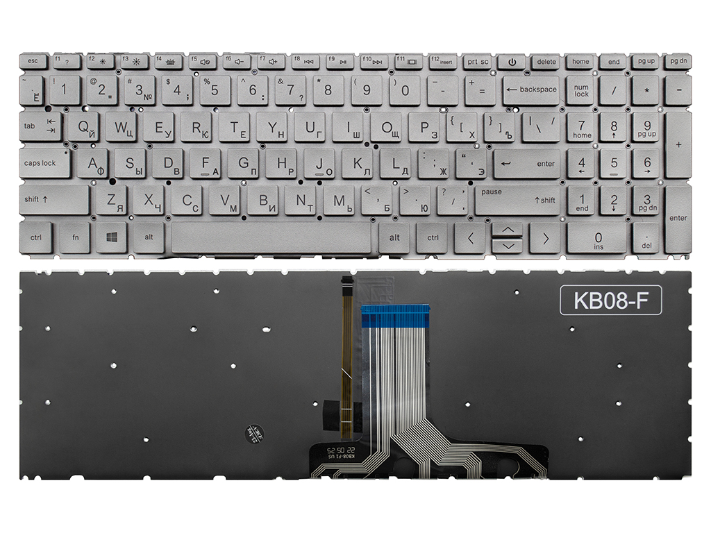 Клавиатура для ноутбука для HP 17-cn серебряная с подсветкой
