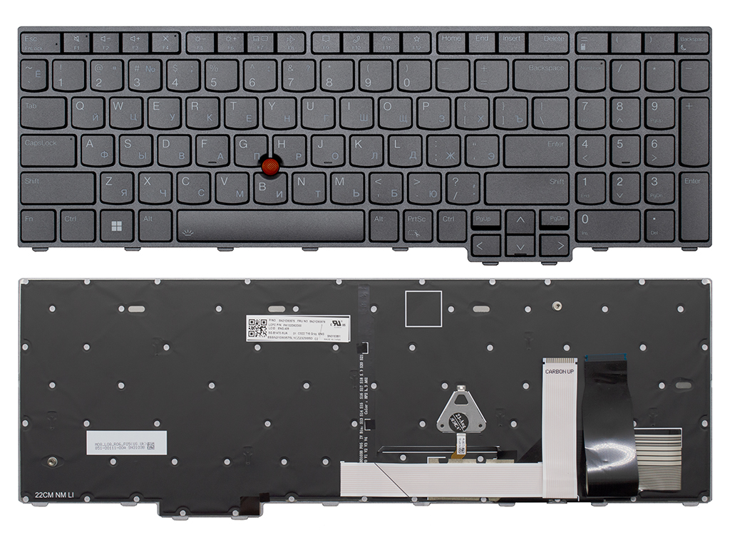 Клавиатура для ноутбука для Lenovo ThinkPad T16 (1st gen) серая с подсветкой