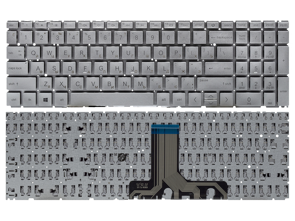 Клавиатура для ноутбука для HP 17-cn серебряная без подсветки