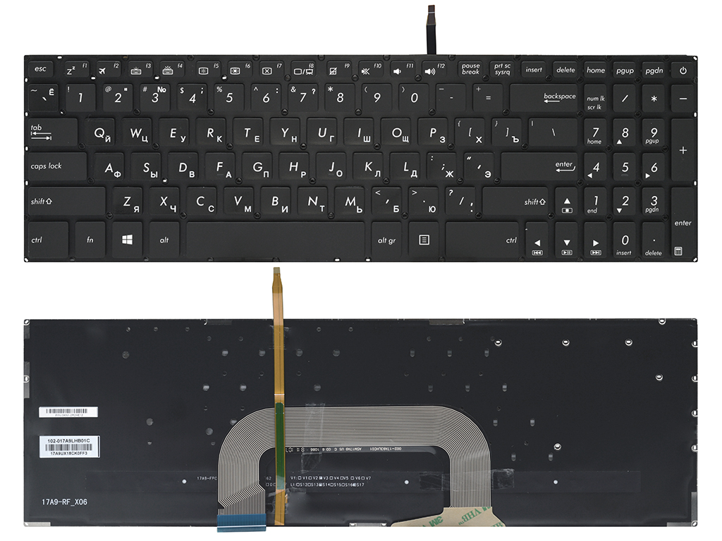 Клавиатура для ноутбука Asus VivoBook Pro 17 N705UD черная с подсветкой