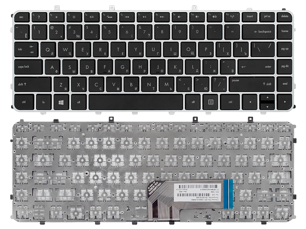 Клавиатура для ноутбука для HP Envy 4 черная с серебряной рамкой