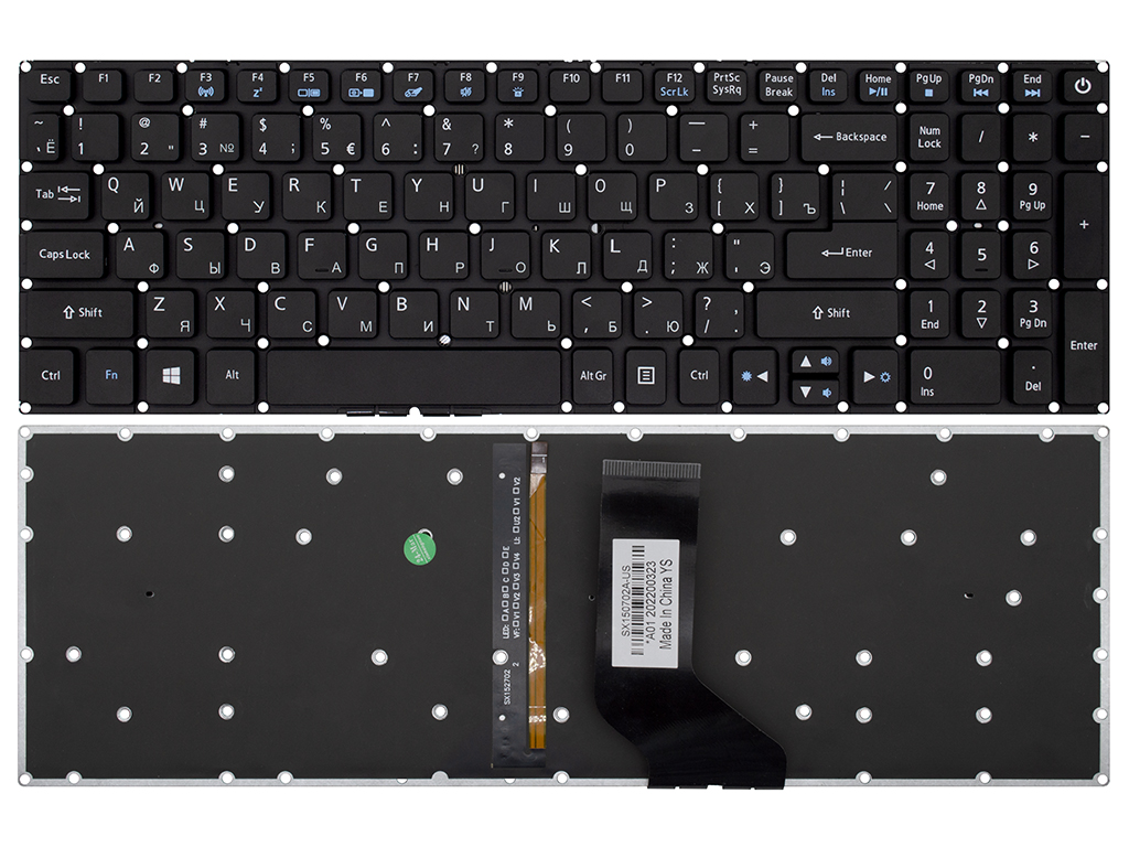 Клавиатура для ноутбука Acer Aspire E5-773G черная с подсветкой
