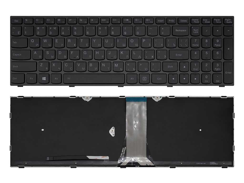 Клавиатура для ноутбука для Lenovo Flex 15 черная с подсветкой