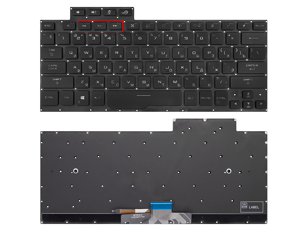 Клавиатура для ноутбука для Asus ROG Zephyrus G14 GA401IU черная c подсветкой (2020г)