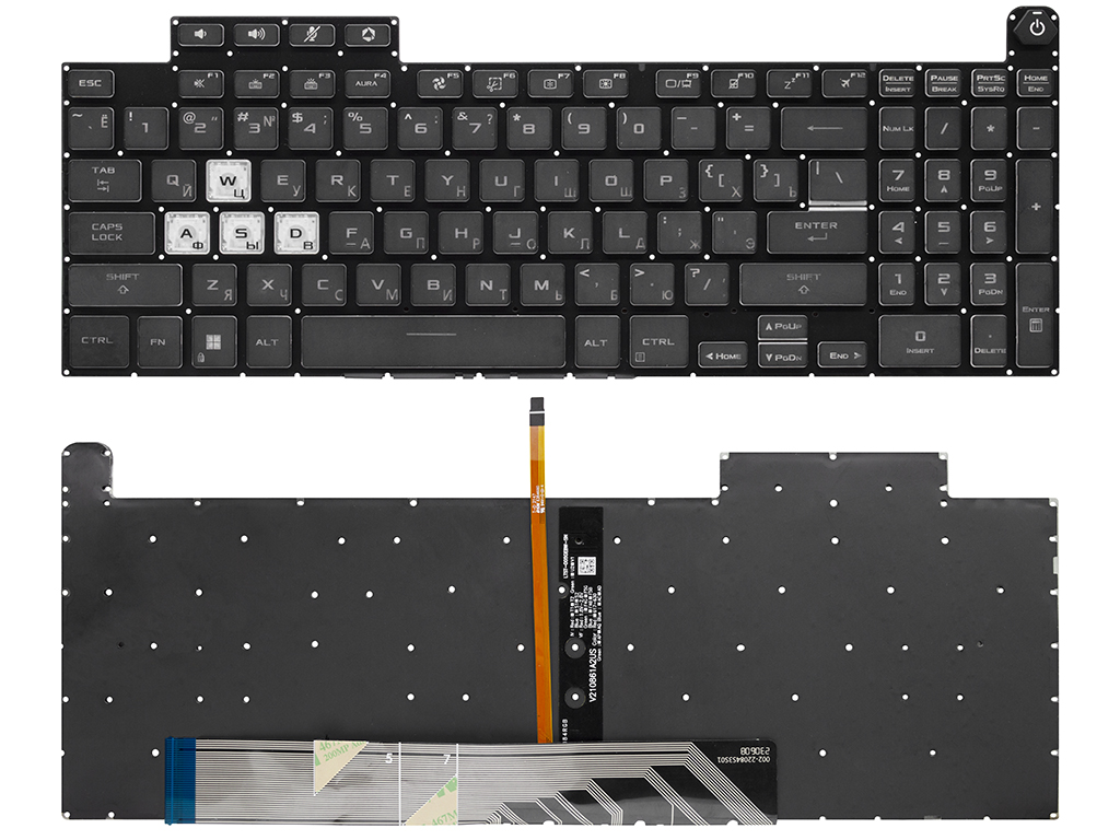Клавиатура для ноутбука для Asus TUF Dash F15 FX517ZC черная с RGB подсветкой