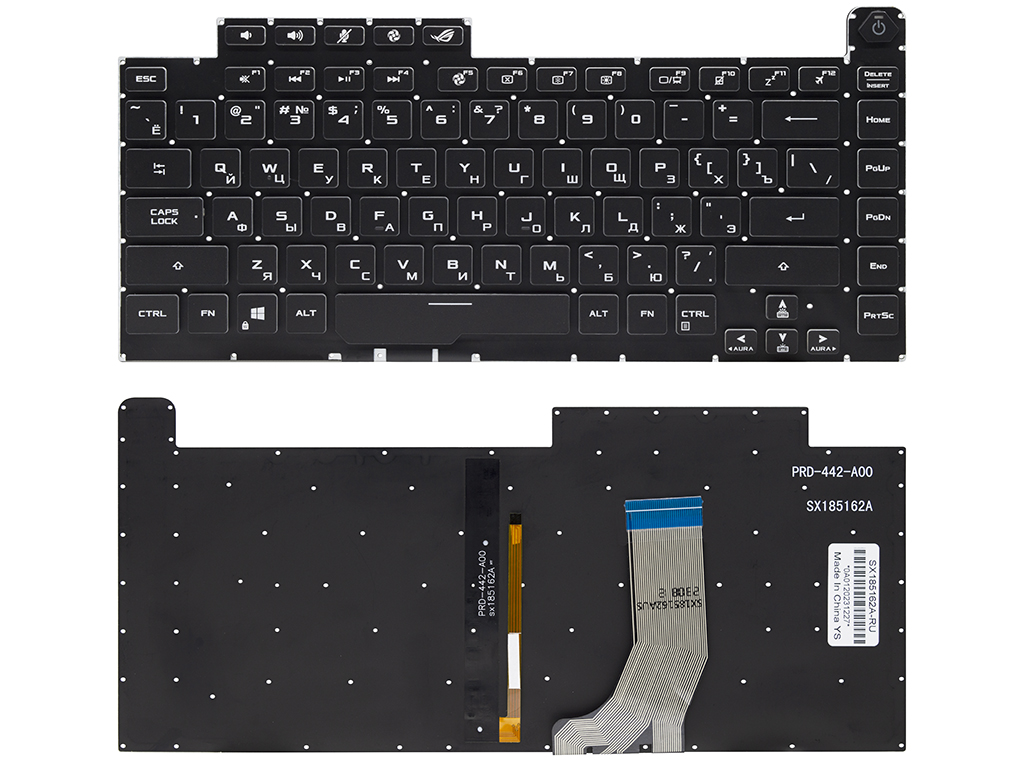 Клавиатура для ноутбука для  Asus ROG Strix Scar III G531GU черная с RGB-подсветкой (1-зонная)