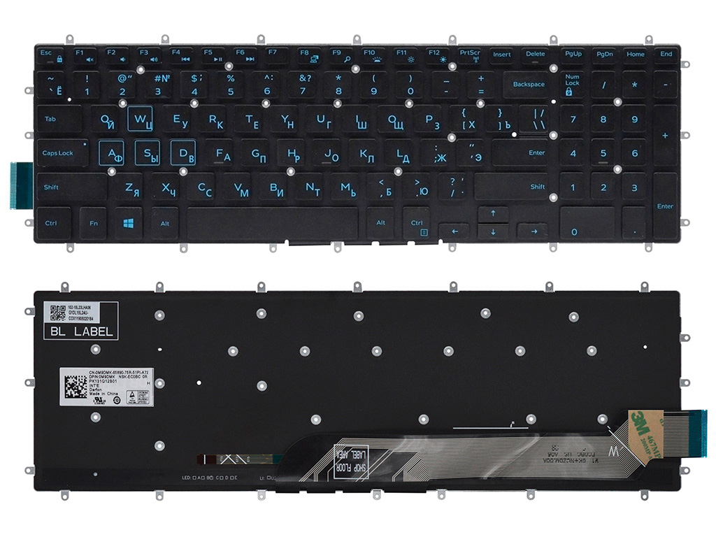 Клавиатура для ноутбука Dell G5 15 5587 черная с синими клавишами