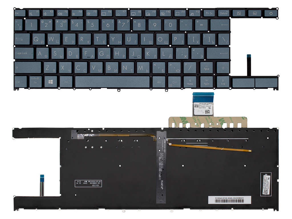Клавиатура для ноутбука для Asus ZenBook Duo UX481FL синяя с подсветкой