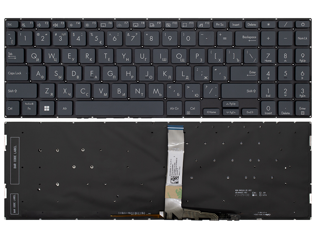 Клавиатура для ноутбука для Asus ZenBook Pro 15 UX535LI серая с подсветкой