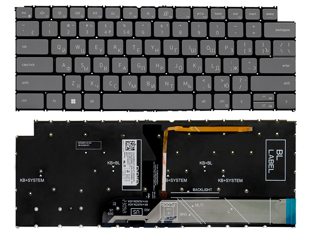 Клавиатура для ноутбука для Dell Latitude 3320 серая с подсветкой