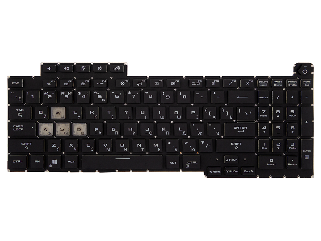Клавиатура для ноутбука Asus ROG Strix G17 G713QM черная с RGB-подсветкой (4х зонная)