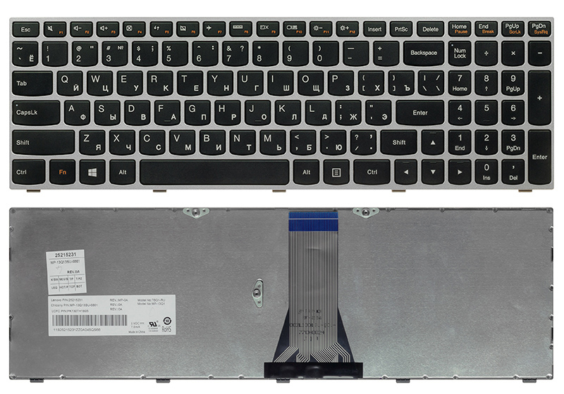 Клавиатура для ноутбука LENOVO Flex 2 15 серебро