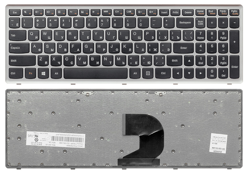 Клавиатура для ноутбука LENOVO IdeaPad Z500 серебро