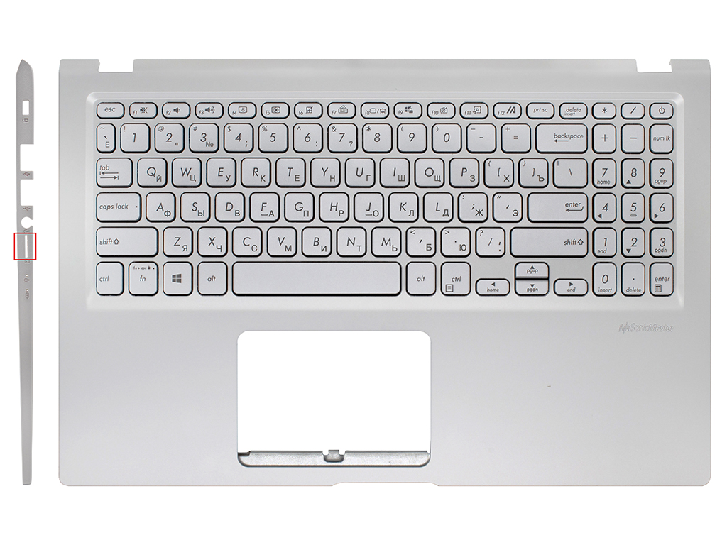 Топ-панель 90NB0TY2-R31RU0 для ноутбука Asus серебро, серебряные клавиши с подсветкой (для моделей с SD-портом)