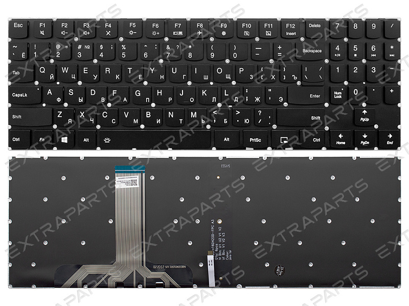 Клавиатура V160420JS1-RU для Lenovo черная с подсветкой