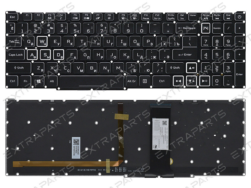 Клавиатура Acer Nitro 5 AN515-55 черная с RGB подсветкой (RTX2060 широкий шлейф клавиатуры)